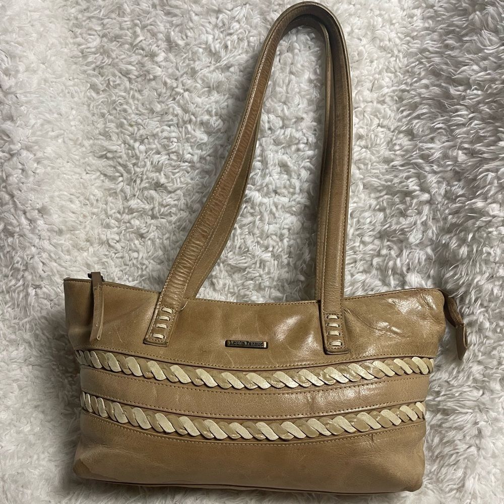 Louis Feraud Paris Leather Khaki bagette style Shoulder Bag braided detailing